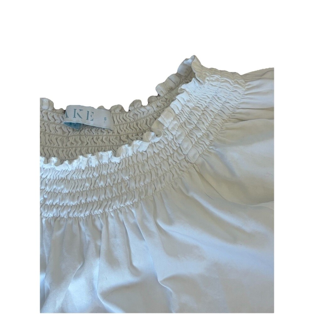 LAKE Pajamas Patio Dress Small White Royal Blue Scalloped Trim 100% Cotton Lined - Picture 3 of 8